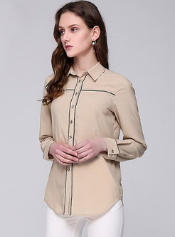 Chic Solid Color Turn-down Collar Zip-up Blouse