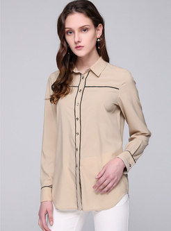 Chic Solid Color Turn-down Collar Zip-up Blouse