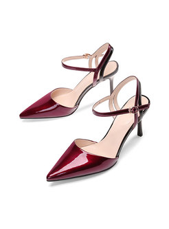 Genuine Leather Pointed Toe Buckle High-heel Shoes