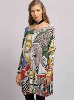 Casual Plus Size Pullover Print Knitted Dress