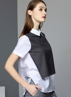 Stylish Color-blocked Turn-down Collar Blouse