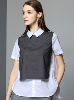 Stylish Color-blocked Turn-down Collar Blouse