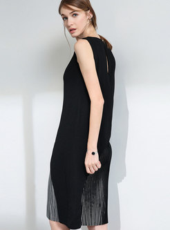 Chic Splicing Pleated O-neck Dress