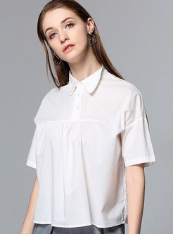 Brief White Turn-down Collar Cotton Short Blouse 