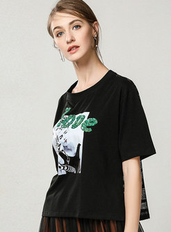 Brief Letter Print Pattern Daily T-shirt 