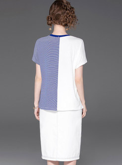 Casual O-neck Print T-shirt & High Waist Bodycon Skirt