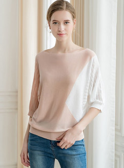 Casual Color-blocked Half Sleeve Knitted Sweater