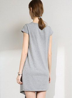 Asymmetric Pure Color Casual Short Sleeve T-shirt Dress