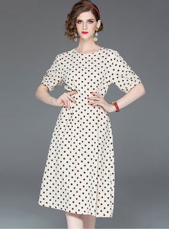 Vintage O-neck Half Sleeve Polka Dot Dress