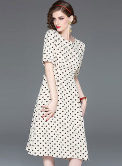 Vintage O-neck Half Sleeve Polka Dot Dress