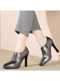 Round Head Leather High Heel Shoes