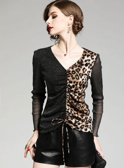 Stylish Leopard Splicing Slim T-shirt