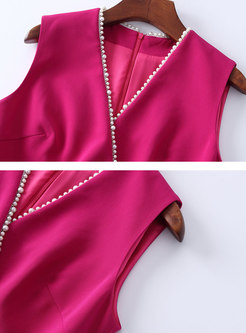 Elegant V-neck Sleeveless Slit Bodycon Dress