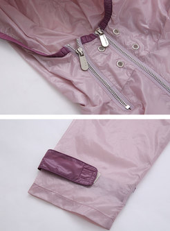 Color-blocked Hooded Zipper Sunscreen Coat