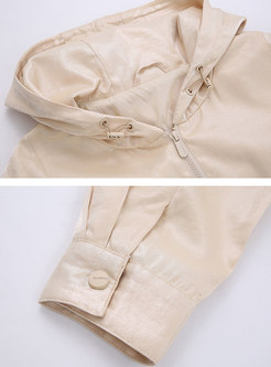 Casual Pure Color Hooded Zipper Short Coat