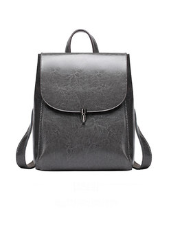 Brief Clasp Lock Cowhide Leather Backpack