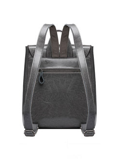 Brief Clasp Lock Cowhide Leather Backpack