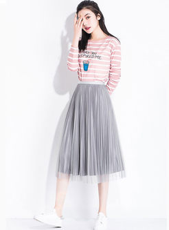 Stylish High Waist Mesh A Line Skirt