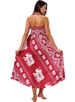 Brief Sexy Print Backless Sleeveless Dress