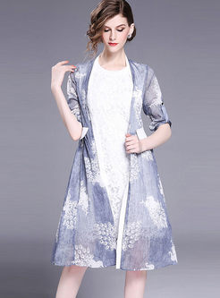 Stylish Lace Sleeveless Dress & Chiffon Coat