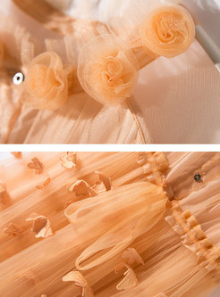 See-through Stereoscopic Flower Mesh Bowknot Mini Dress