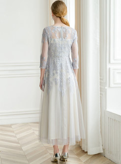 Elegant Embroidered V-neck Slim Maxi Dress