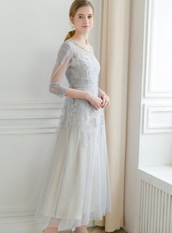 Elegant Embroidered V-neck Slim Maxi Dress