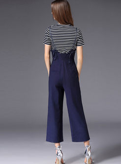 Striped Pullover T-shirt & Wide Leg Overalls
