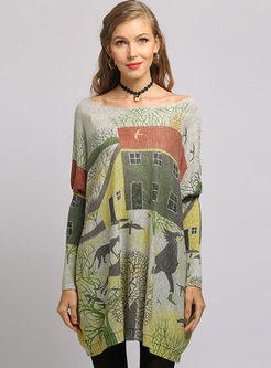 Casual O-neck Bat Sleeve Knitted Dress