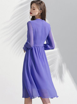 Light Purple Long Sleeve Chiffon A Line Dress