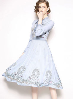 Standing Collar Bowknot Waist Print Dress