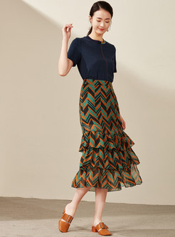 Multicolor Print High Waist Chiffon Skirt