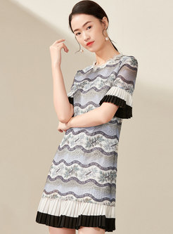 Chic Lace Multicolor Pleated Flare Sleeve Mini Dress