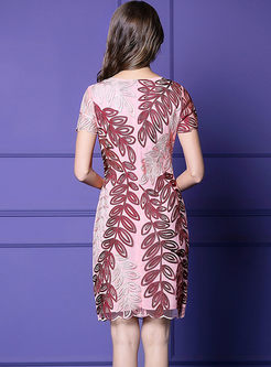 Short Sleeve Leaf Print Sheath Dress