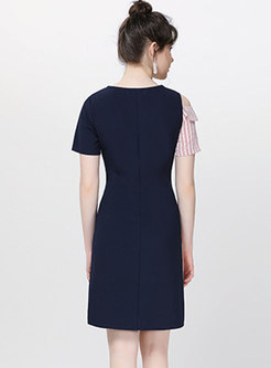 Chic Splicing Off Shoulder Tie-waist Asymmetric Dress