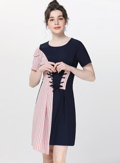 Chic Splicing Off Shoulder Tie-waist Asymmetric Dress