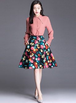 Floral High Waist A Line Skirt