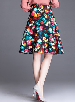 Floral High Waist A Line Skirt