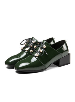 Women Spring/fall Lace Up Chunky Heel Leather Shoes
