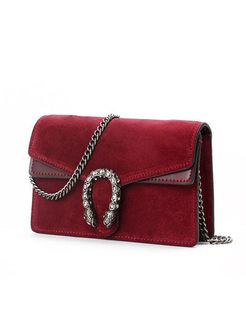 Fashion Splicing Chain Frosted Bag With Metal
