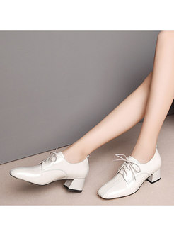 Square Toe Lace Up Chunky Heel Daily Shoes