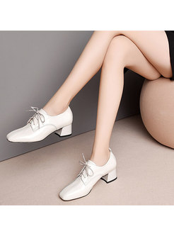 Square Toe Lace Up Chunky Heel Daily Shoes
