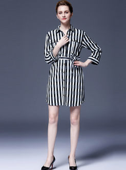 Casual Lapel Striped Single-breasted Dress