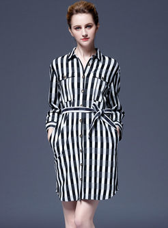 Casual Lapel Striped Single-breasted Dress