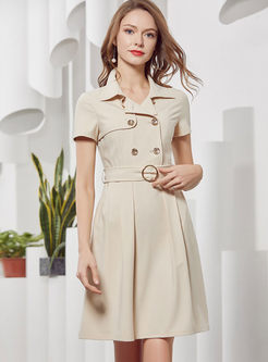 Notched Double-breasted Waist Dress