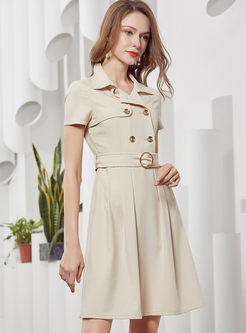 Notched Double-breasted Waist Dress