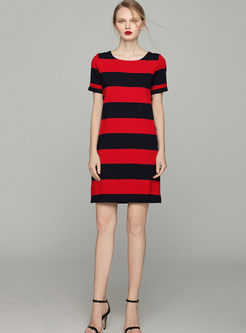 Brief Color-blocked Striped Slim Dress