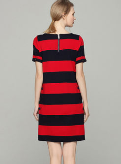 Brief Color-blocked Striped Slim Dress