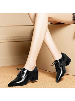 Stylish Pointed Toe Lace Up Cowhide Leather Shoes