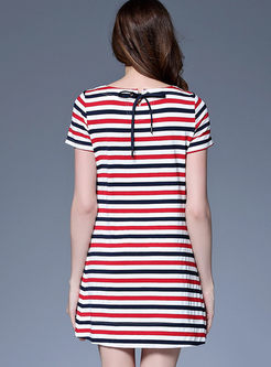 Casual O-neck Striped Slim T-shirt Dress